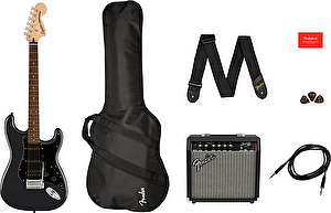 Gitara SET Stratocaster Charcoal Frost Metallic Squier Affinity + kombo 15G Frontman Fender