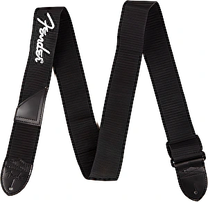 Pás na gitaru, čierny s bielym logom Fender