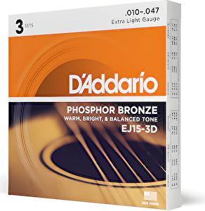 Struny na akustickú gitaru 10-47 EJ15-3D (3-balenie) D´addario