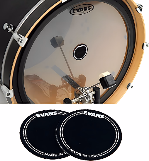 Tlmiaci krúžok na blanu na kopák EQ Patch, single pedal, čierny nylon, 2 kusy Evans