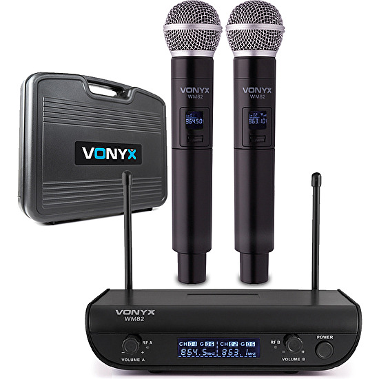 Bezdrôtový set WM82 UHF 2-kanálový, 2xručný mikrofón Vonyx