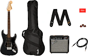 Gitara SET Stratocaster Charcoal Frost Metallic Squier Affinity + kombo 15G Frontman Fender