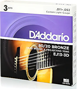 Struny na akustickú gitaru 11-52 EJ13-3D 3-balenie D´Addario