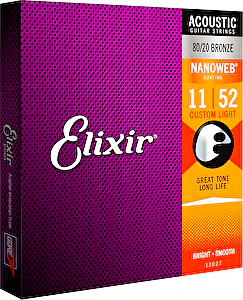 Struny na akustickú gitaru 11-52 NANOWEB Bronze Custom Light Elixír