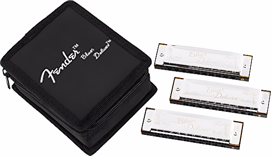 Harmonika fúkacia BLUES DELUXE balenie 3ks s púzdrom C,G,A Fender