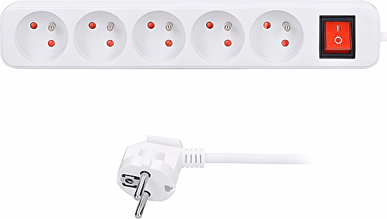 Predlžovací kábel 5 zásuviek, biely, vypínač, 2m Solight