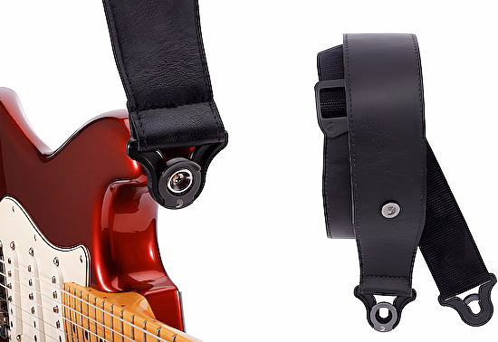 Pás na gitaru kožený 2,5" Comfort Leather AUTO LOCK Black D´addario